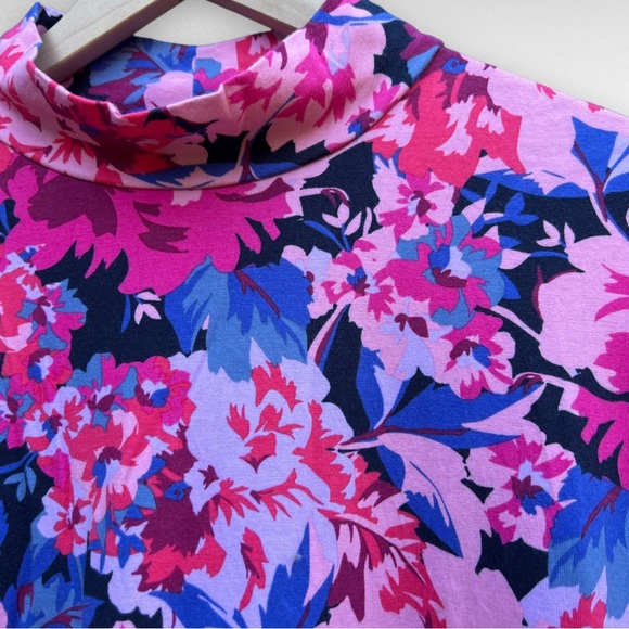 Isaac Mizrahi Live Peony Bouquet Print Mock Neck Peplum Top - Picture 5 of 11